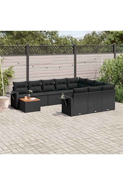 vidaxl Set canapele de gradina cu perne, 11 piese, negru, poliratan