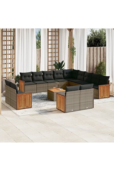 vidaxl Set mobilier de gradina cu perne, 14 piese, gri, poliratan
