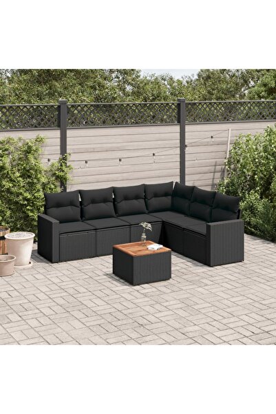 vidaxl Set canapele de gradina cu perne, 7 piese, negru, poliratan