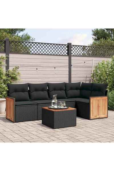 vidaxl Set mobilier de gradina cu perne, 6 piese, negru, poliratan