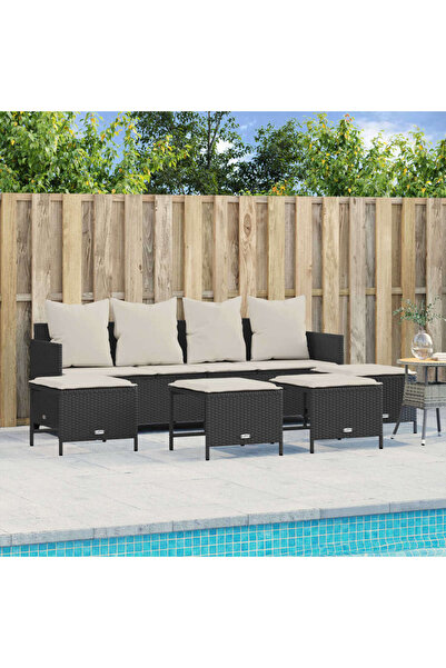 vidaxl Set mobilier de gradina cu perne, 5 piese, negru, poliratan