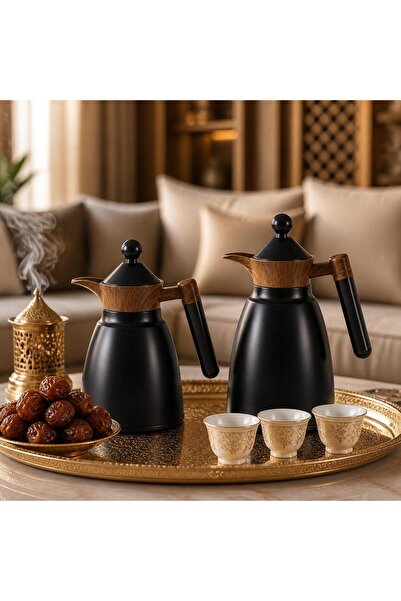 Generic إضافة عص رية لكل طاولة.. طقم ترامس الأسود والخشبي لجمعات لا تُنسى