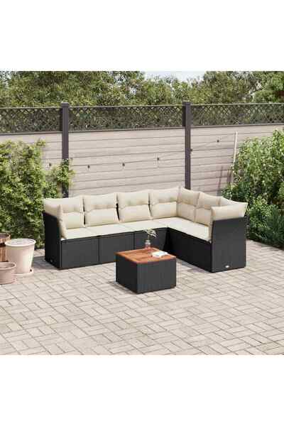 vidaxl Set canapele de gradina cu perne, 7 piese, negru, poliratan