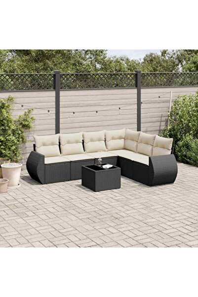 vidaxl Set canapele de gradina cu perne, 7 piese, negru, poliratan