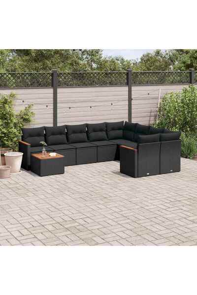 vidaxl Set canapele de gradina cu perne, 10 piese, negru, poliratan