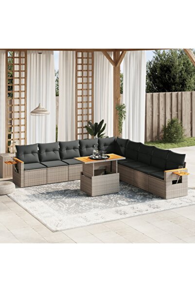 vidaxl Set canapele de gradina cu perne, 11 piese, gri, poliratan