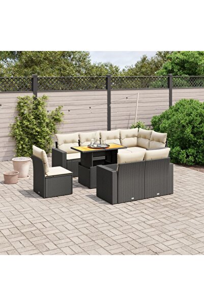 vidaxl Set mobilier de gradina cu perne, 9 piese, negru, poliratan