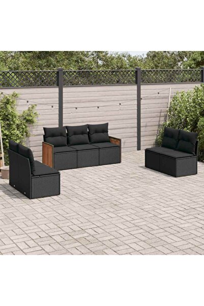 vidaxl Set canapele de gradina cu perne, 7 piese, negru, poliratan