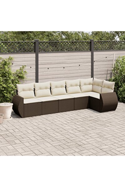 vidaxl Set canapele de gradina cu perne, 6 piese, maro, poliratan