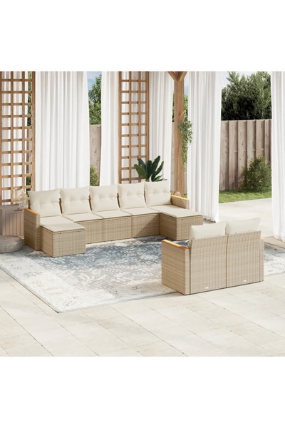 vidaxl Set canapele de gradina, 9 piese, cu perne, bej, poliratan