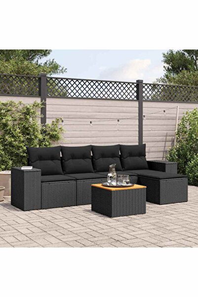 vidaxl Set mobilier de gradina cu perne, 6 piese, negru, poliratan