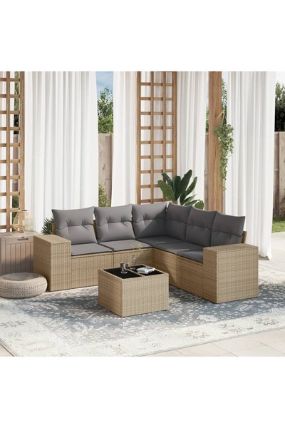vidaxl Set canapele de gradina cu perne, 6 piese, bej, poliratan