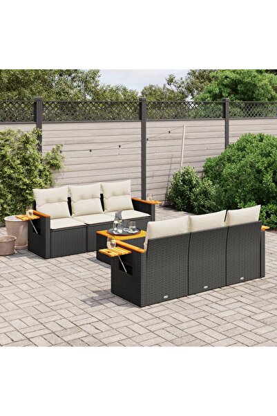 vidaxl Set canapele de gradina cu perne, 7 piese, negru, poliratan