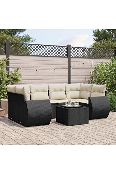vidaxl Set canapele de gradina cu perne, 7 piese, negru, poliratan