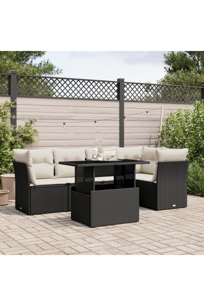 vidaxl Set mobilier de gradina cu perne, 6 piese, negru, poliratan