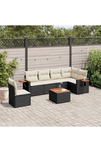 vidaxl Set canapele de gradina cu perne, 7 piese, negru, poliratan