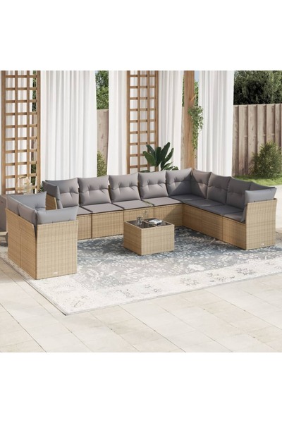 vidaxl Set canapele de gradina cu perne, 11 piese, bej, poliratan