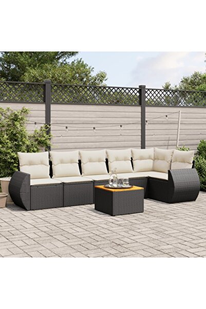 vidaxl Set canapele de gradina cu perne, 7 piese, negru, poliratan