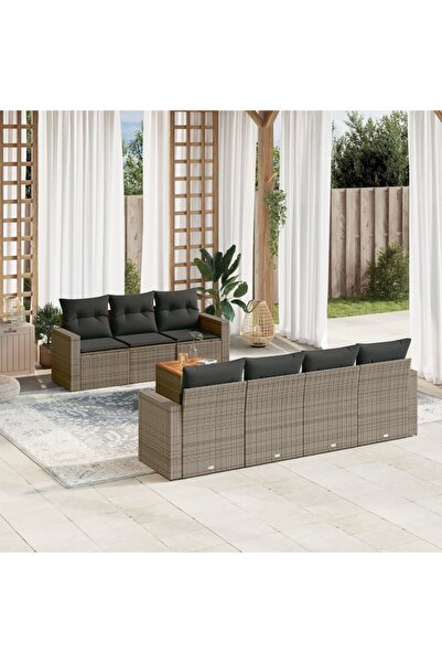 vidaxl Set canapele de gradina cu perne, 8 piese, gri, poliratan