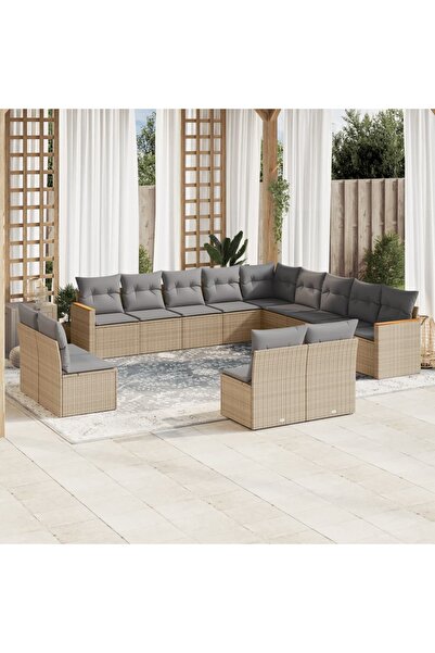 vidaxl Set canapele de gradina, 13 piese, cu perne, bej, poliratan