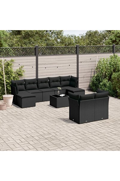 vidaxl Set canapele de gradina cu perne, 10 piese, negru, poliratan