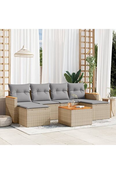 vidaxl Set canapele de gradina, 7 piese, cu perne, bej, poliratan