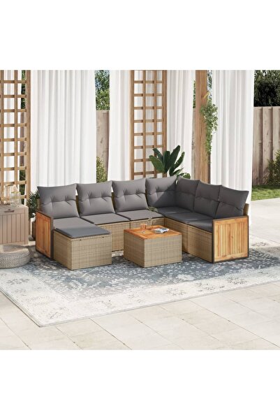 vidaxl Set canapele de gradina, 8 piese, cu perne, bej, poliratan
