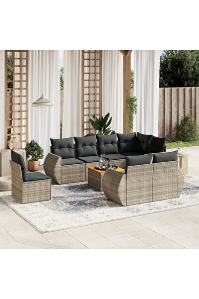 vidaxl Set canapele de gradina, 9 piese, cu perne, gri, poliratan