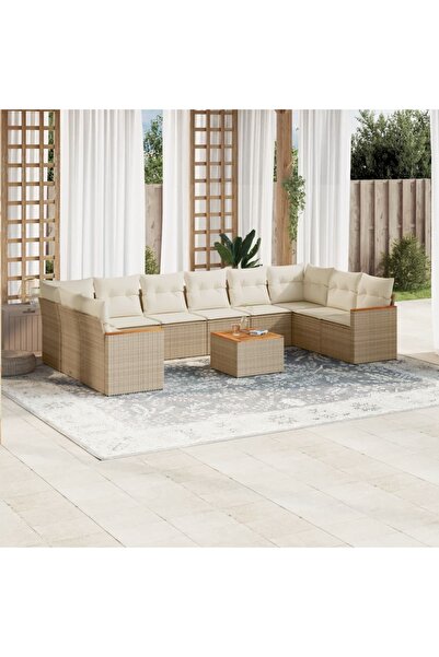 vidaxl Set canapele de gradina cu perne, 11 piese, bej, poliratan