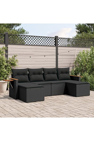 vidaxl Set mobilier de gradina cu perne, 6 piese, negru, poliratan