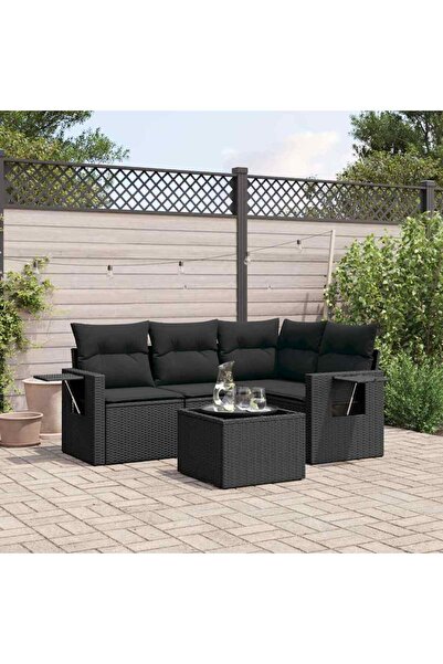 vidaxl Set mobilier de gradina cu perne, 5 piese, negru, poliratan