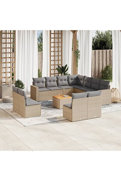 vidaxl Set canapele de gradina cu perne, 12 piese, bej, poliratan