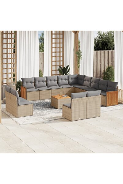 vidaxl Set canapele de gradina, 14 piese, cu perne, bej, poliratan