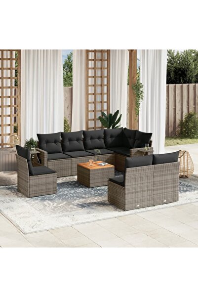 vidaxl Set canapele de gradina, 9 piese, cu perne, gri, poliratan