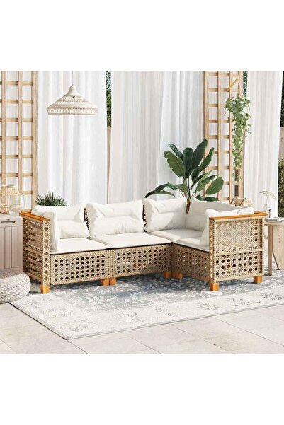 vidaxl Set canapele de gradina, 4 piese, cu perne, bej, poliratan