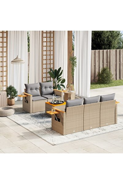 vidaxl Set canapele de gradina cu perne, 6 piese, bej, poliratan