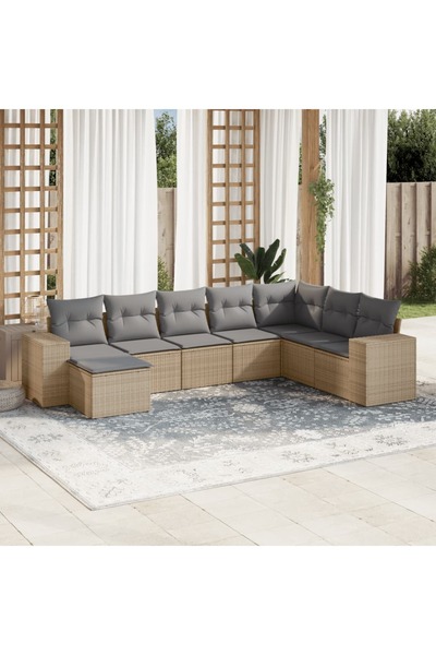 vidaxl Set canapele de gradina, 8 piese, cu perne, bej, poliratan