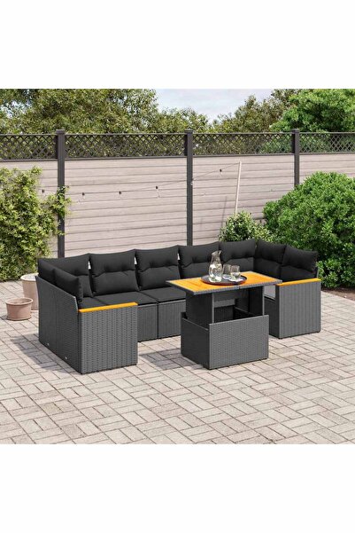 vidaxl Set mobilier de gradina cu perne, 8 piese, negru, poliratan
