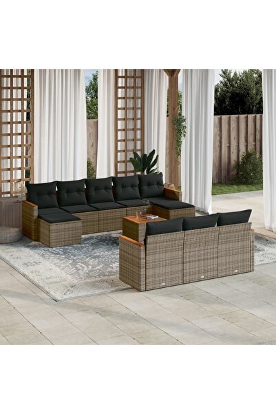 vidaxl Set canapele de gradina cu perne, 11 piese, gri, poliratan