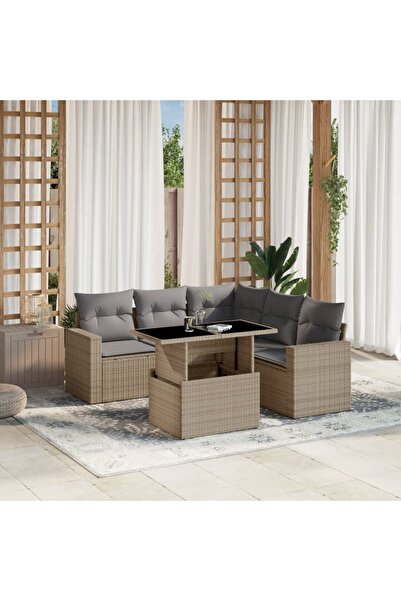 vidaxl Set canapele de gradina cu perne, 6 piese, bej, poliratan