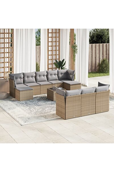 vidaxl Set canapele de gradina cu perne, 11 piese, bej, poliratan