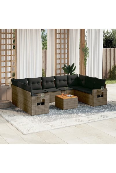vidaxl Set mobilier de gradina cu perne, 10 piese, gri, poliratan