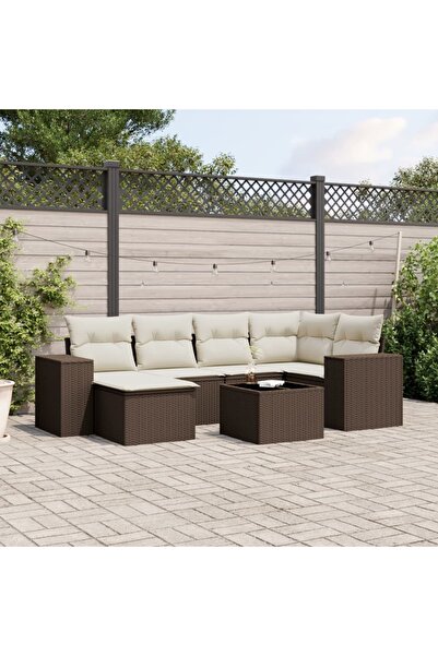 vidaxl Set canapele de gradina cu perne, 7 piese, maro, poliratan