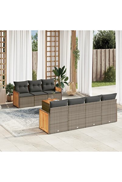 vidaxl Set canapele de gradina cu perne, 8 piese, gri, poliratan