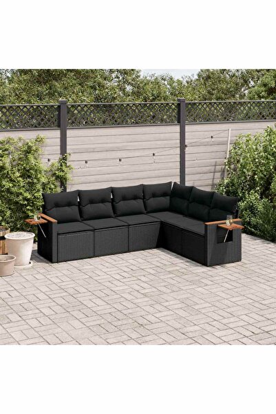 vidaxl Set mobilier de gradina cu perne, 6 piese, negru, poliratan