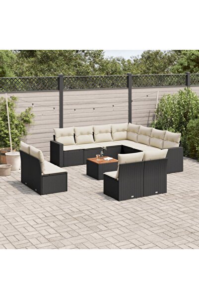 vidaxl Set canapele de gradina, 12 piese, cu perne, negru, poliratan