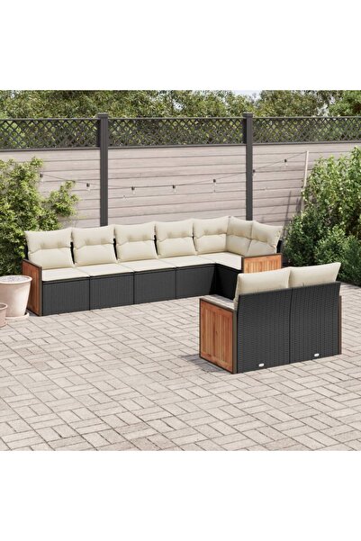vidaxl Set mobilier de gradina cu perne, 8 piese, negru, poliratan
