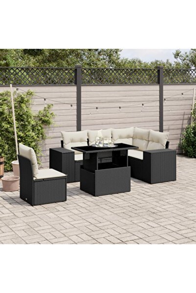 vidaxl Set mobilier de gradina cu perne, 6 piese, negru, poliratan