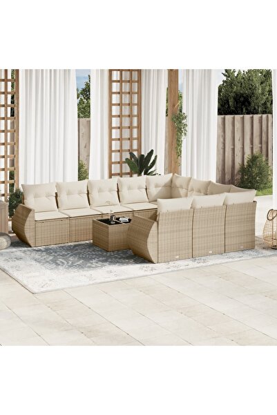 vidaxl Set canapele de gradina cu perne, 11 piese, bej, poliratan