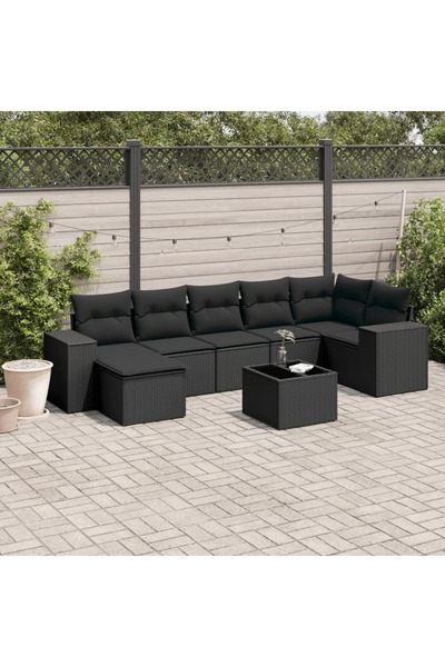 vidaxl Set mobilier de gradina cu perne, 8 piese, negru, poliratan